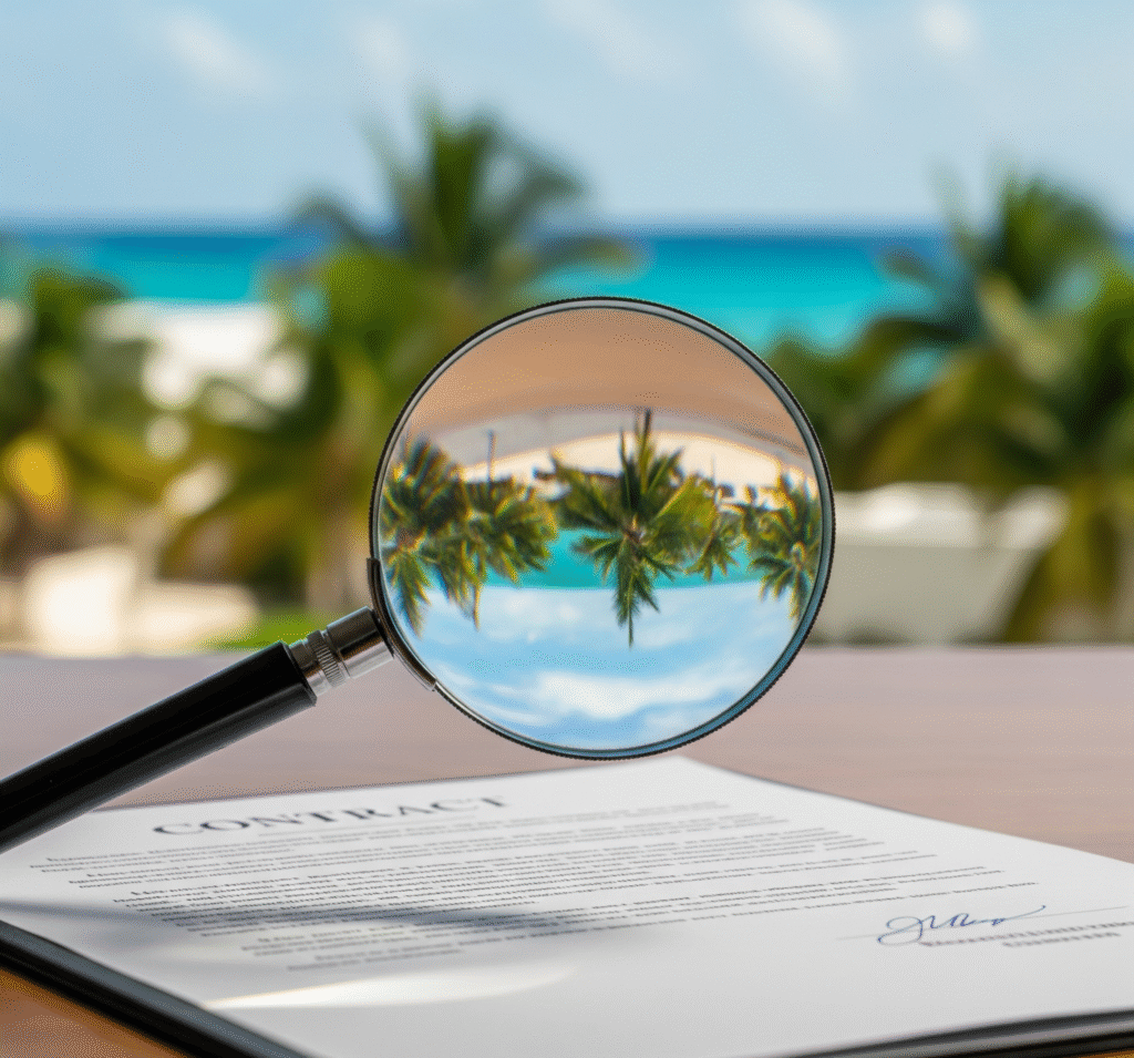 a magnifying glass on top of a contract